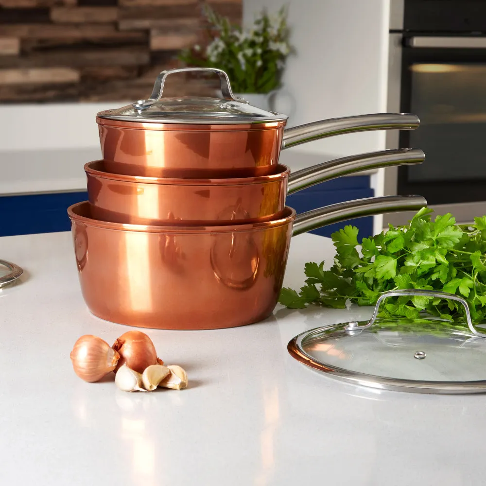 Tower Copper 3 Piece Saucepan Set  - Copper