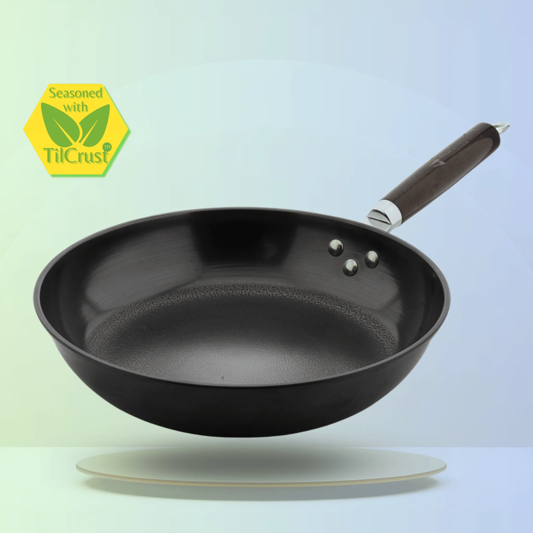 Trilonium Pre-Seasoned Carbon Steel Skillet Fry Pan 30 cms, Weighs 1.3 Kgs