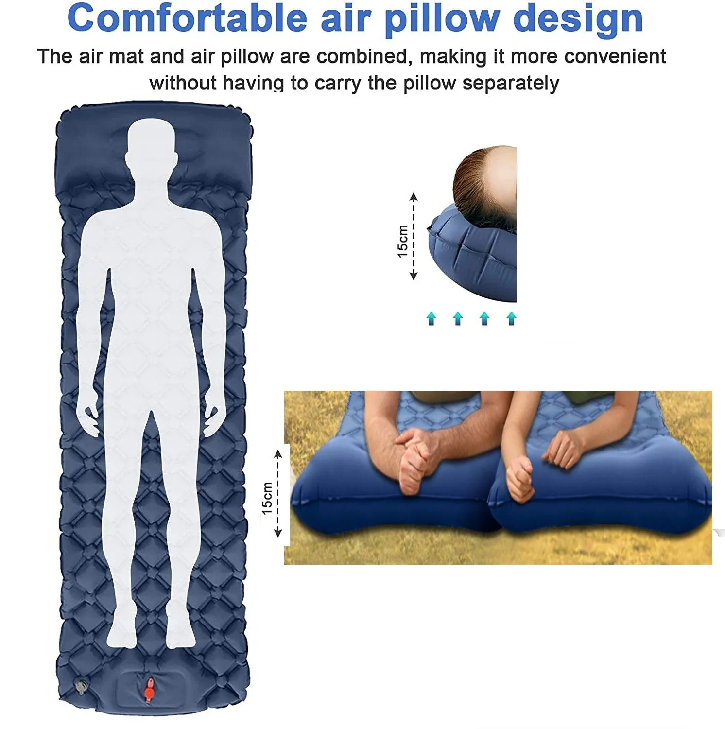 Ultralight Inflatable Camping Sleeping Pad with Pillow for Travelling and Hiking