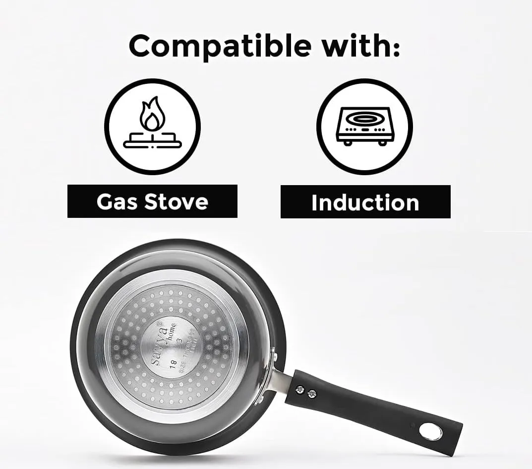 UMAI X Savya Home Hard Anodized Aluminum Sauce Pan with Stainless Steel Lid | Non-Toxic, Non-Reactive, Durable & Scratch Resistant | Gas Stove & Induction Cookware Set | 16 cm, 1.6 Ltrs Capacity