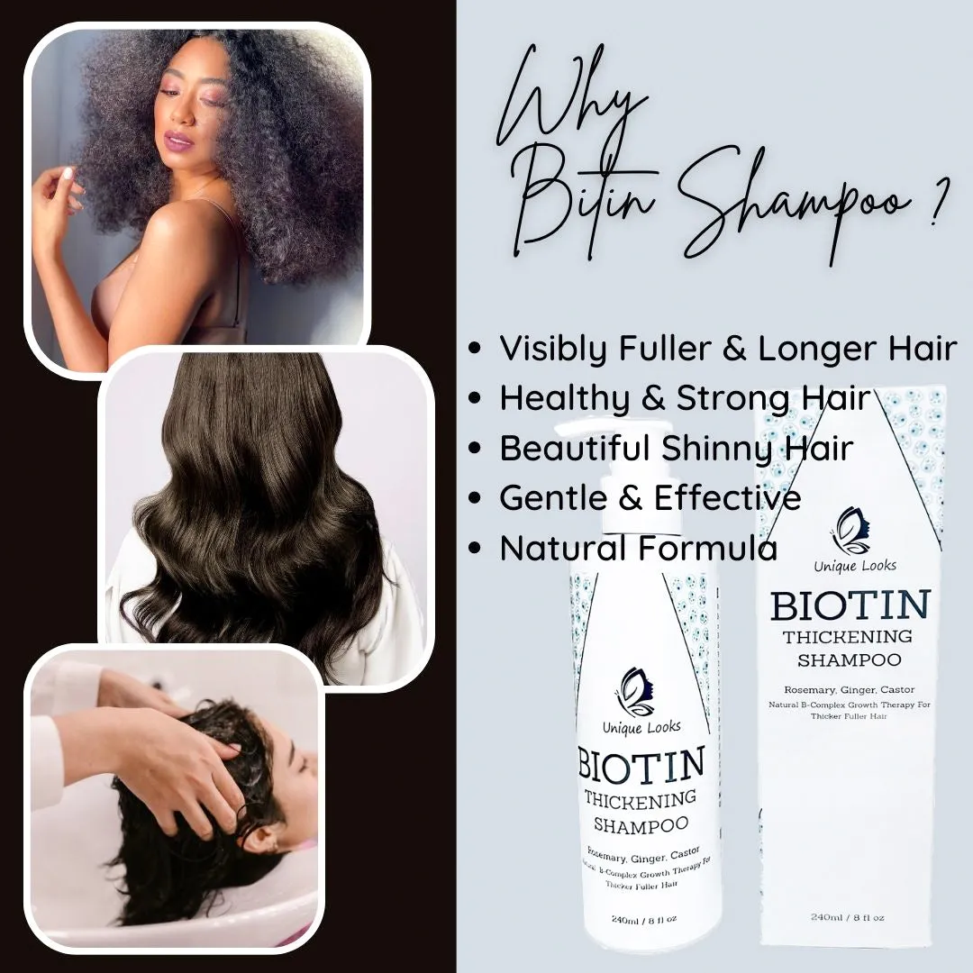 Unique Looks Biotin Shampoo, Natural Organic Vegan Oil, Hair Growth, Thickening Hair Loss Treatment For Men & Women.