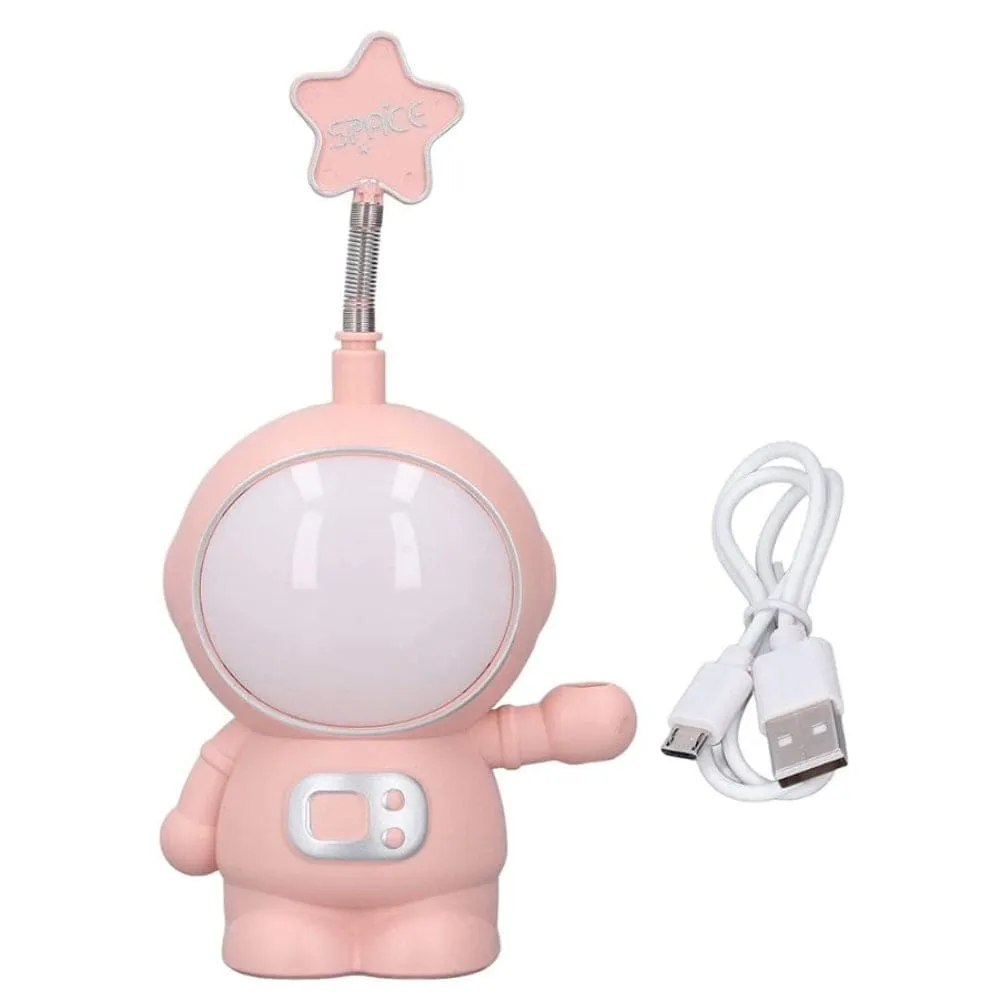 USB Rechargeable Astronaut Table Lamp, LED Table Lamp and Pencil Sharperner, ABS Material, USB Charging, 2 Light Modes for Home Table