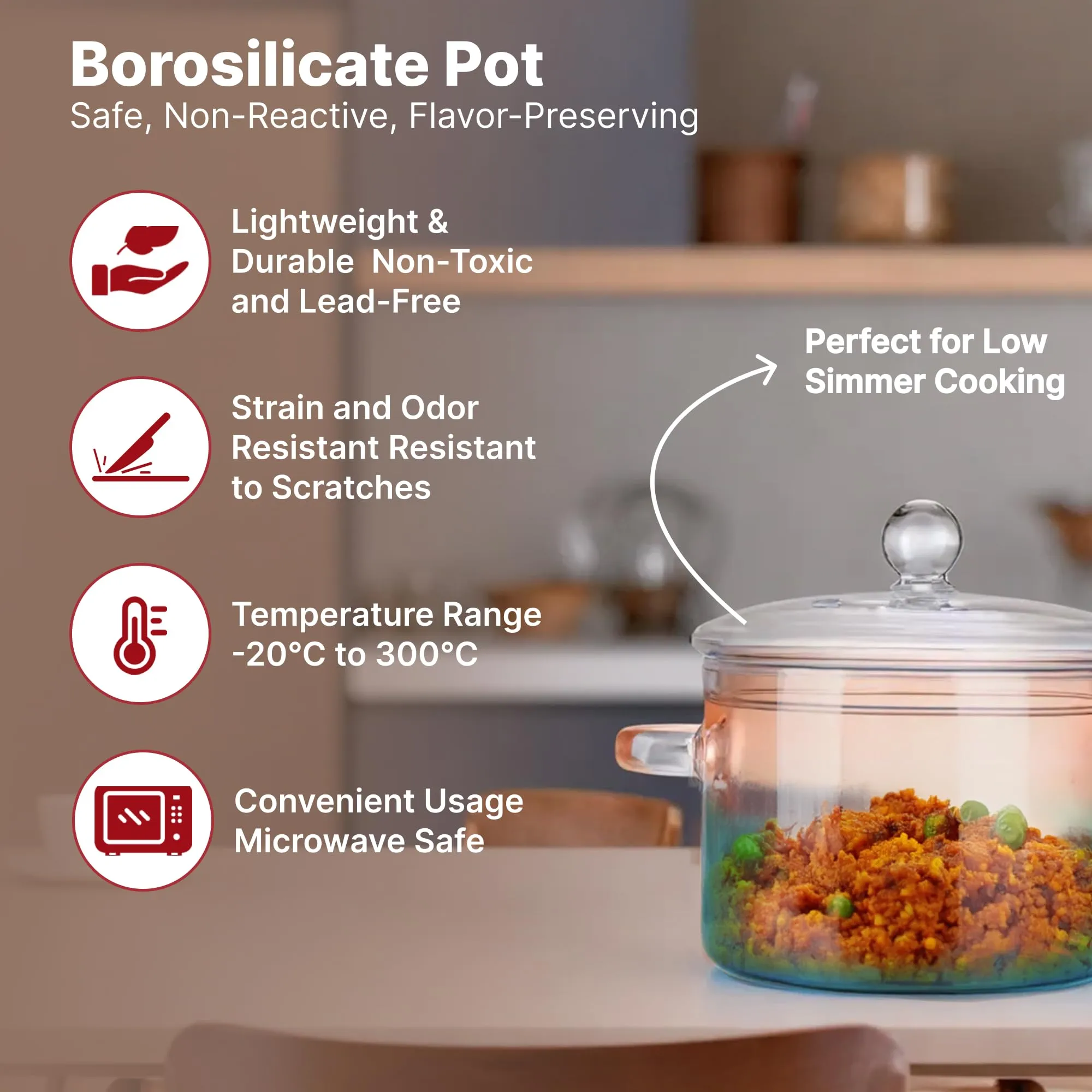 USHA SHRIRAM Borosilicate Tope with Lid & Handle (1.4L) | Handi Casserole | Small Milk Tea Pan | Boiling Pan | Patila for Boiling | Glass Cookware for Gas Stove | Gift for Housewarming (Amber)