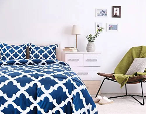 Utopia Bedding Printed Comforter Set (Queen, Navy) with 2 Pillow Shams