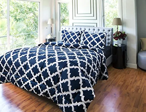 Utopia Bedding Printed Comforter Set (Queen, Navy) with 2 Pillow Shams