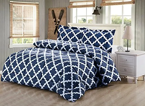 Utopia Bedding Printed Comforter Set (Queen, Navy) with 2 Pillow Shams