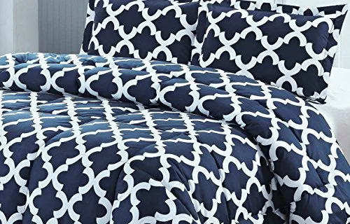 Utopia Bedding Printed Comforter Set (Queen, Navy) with 2 Pillow Shams