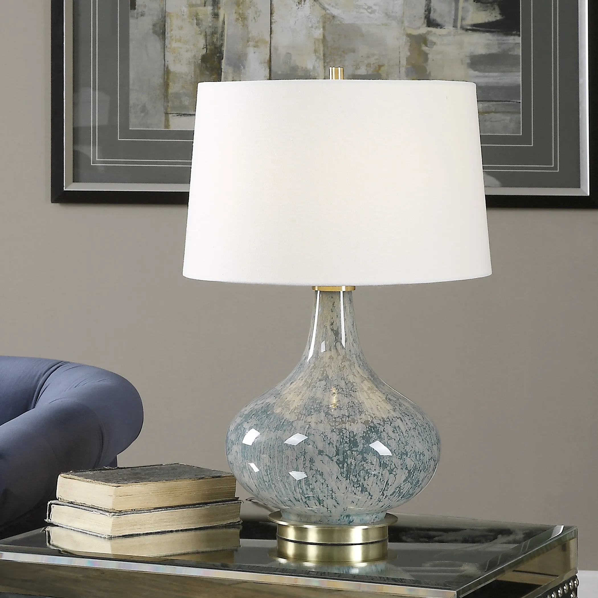 Uttermost Celinda Blue Gray Glass Lamp