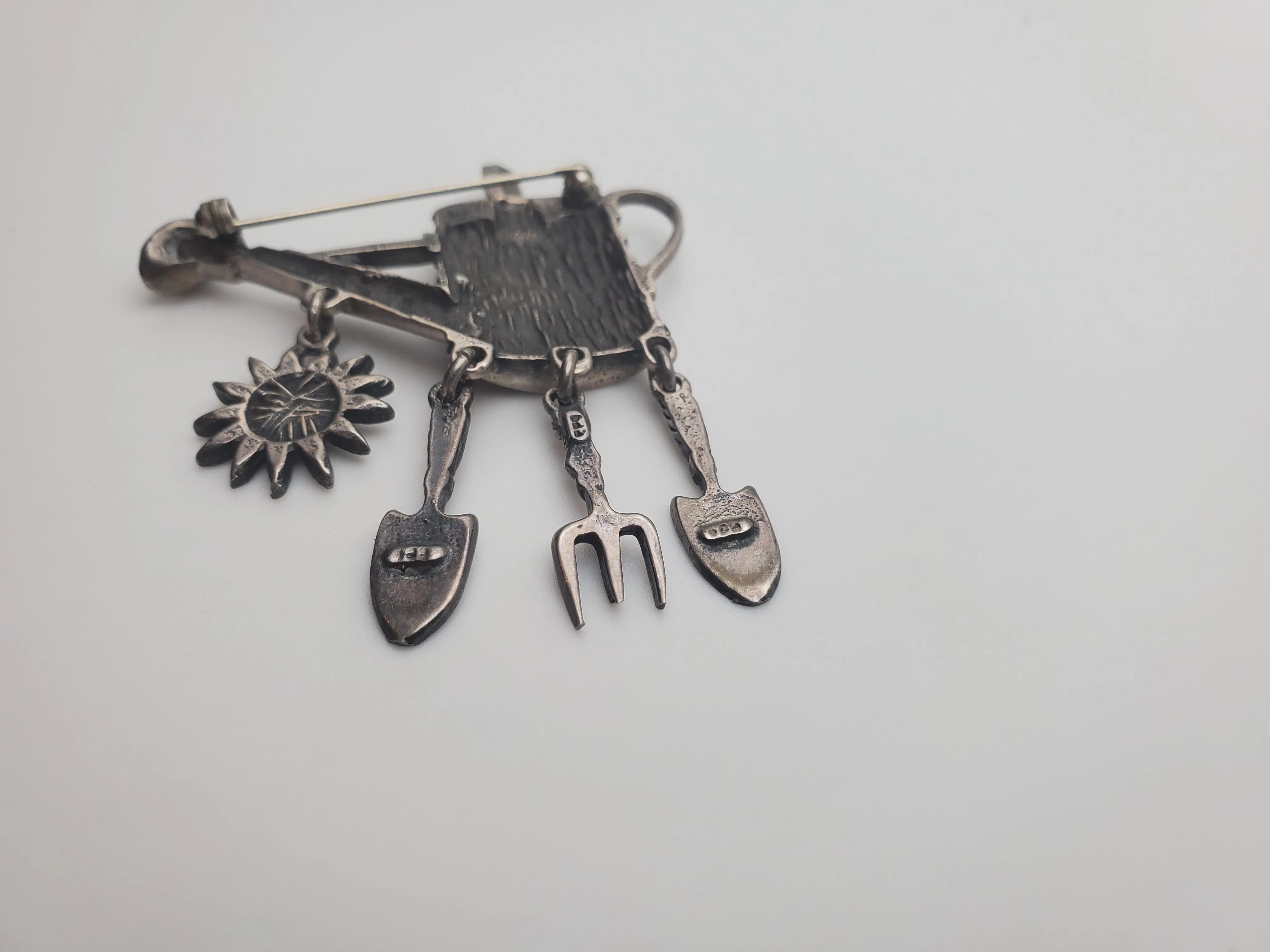 Vintage Sterling Silver Watering Can Gardening Themed Brooch