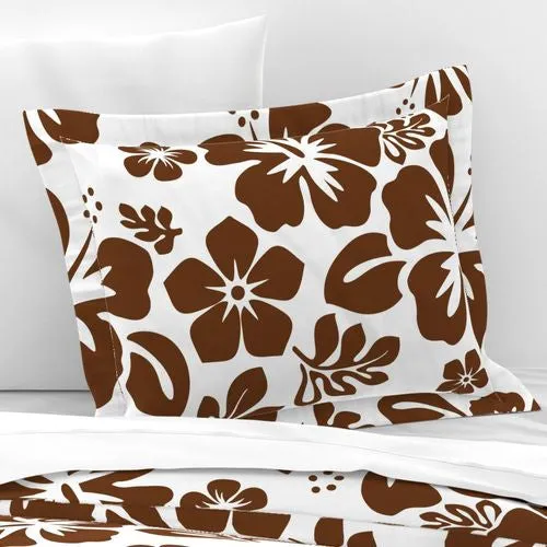 White and Chocolate Brown Hibiscus Hawaiian Flowers Duvet Cover -Medium Scale