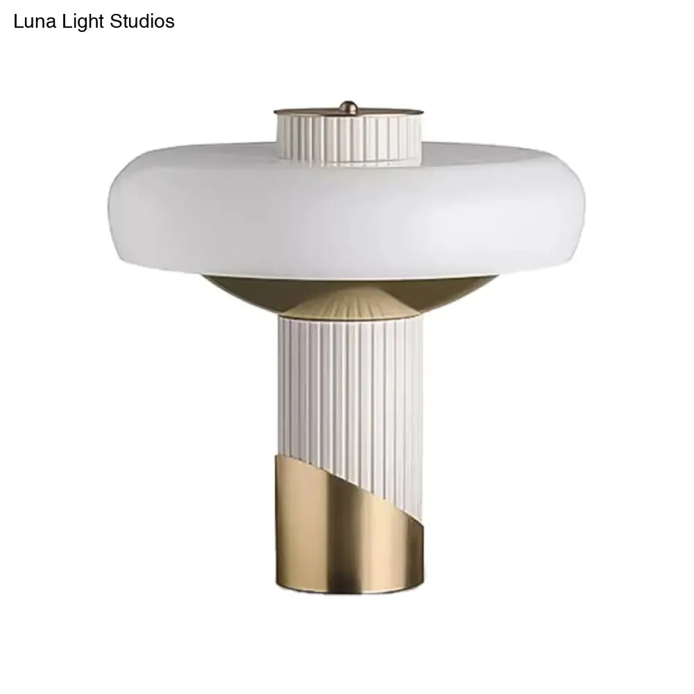 White and Gold LED Mushroom Table Lamp - Modern Metallic Lighting for Bedroom or Small Desk