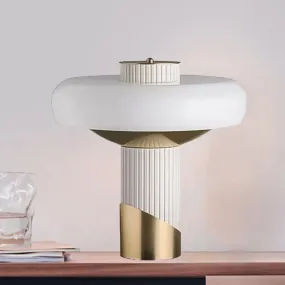 White and Gold LED Mushroom Table Lamp - Modern Metallic Lighting for Bedroom or Small Desk