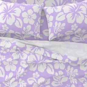 White Hawaiian Flowers on Lavender Sheet Set from Surfer Bedding™️ Medium Scale