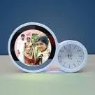 White Magic Mirror Photo Frame with Clock Round Frames and Clocks for Bedroom Decor and Gifts,Table top.