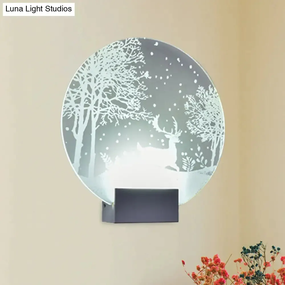 Winter Elk/Christmas Tree LED Mural Light Decor with Metal Shade - Hotel Sconce Lighting