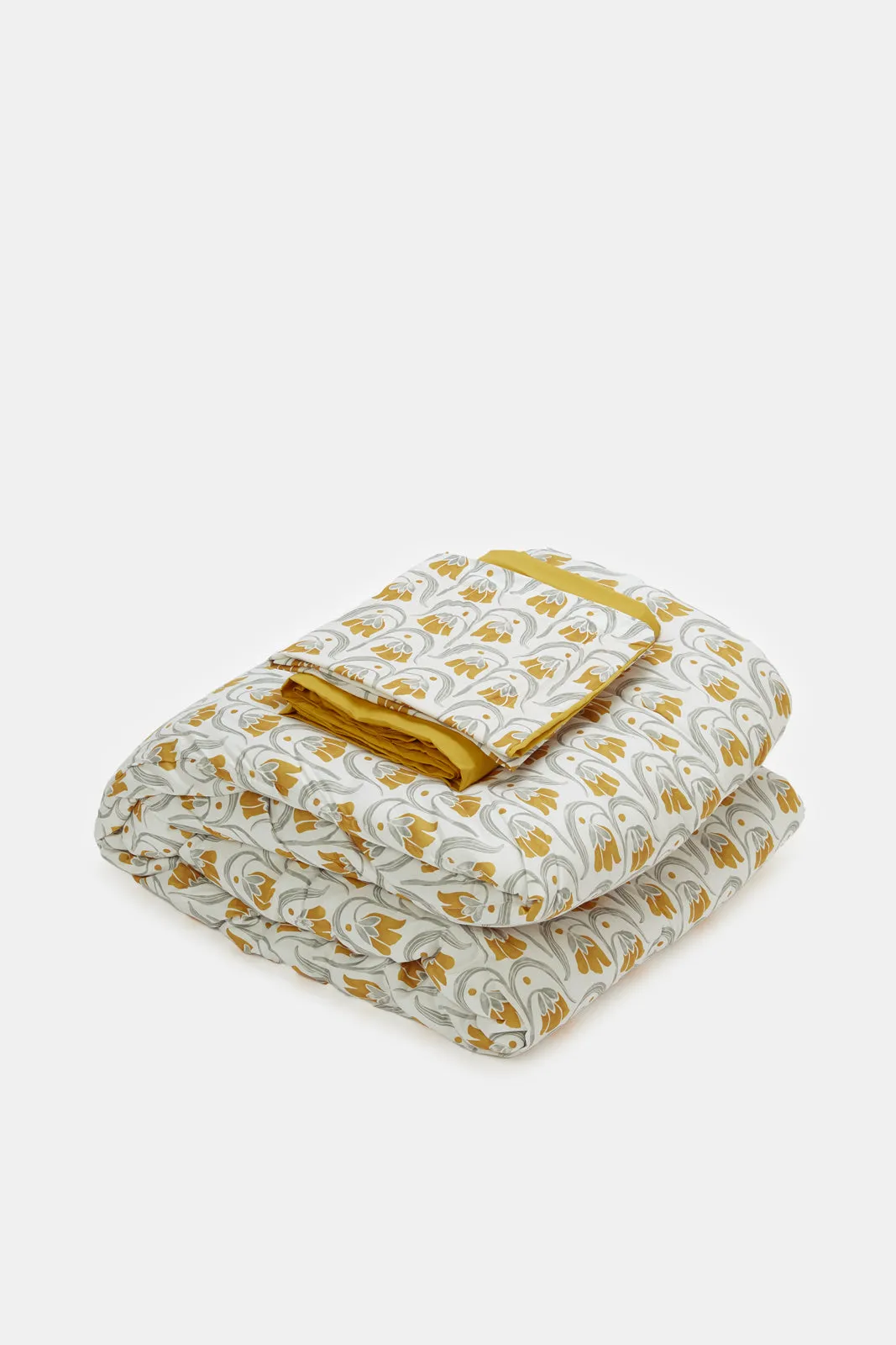 Yellow 3 Piece Floral Printed Comforter Set (Single Size)