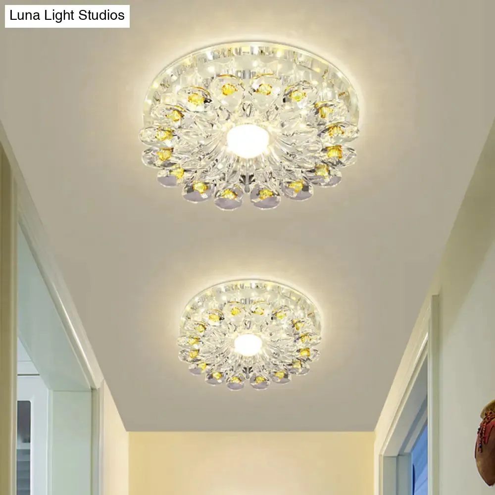 Yellow Blossom Crystal Flush-Mount LED Ceiling Lamp - Modernist Design for Hallways