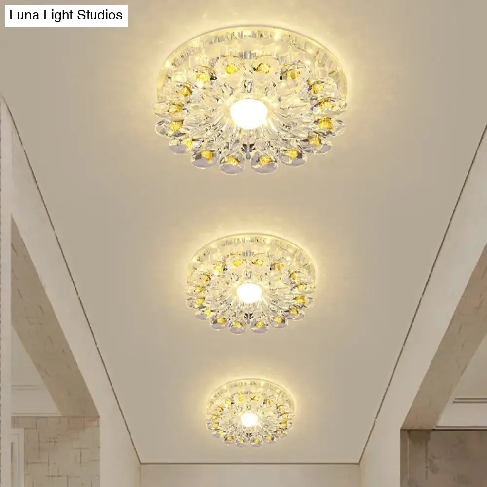 Yellow Blossom Crystal Flush-Mount LED Ceiling Lamp - Modernist Design for Hallways