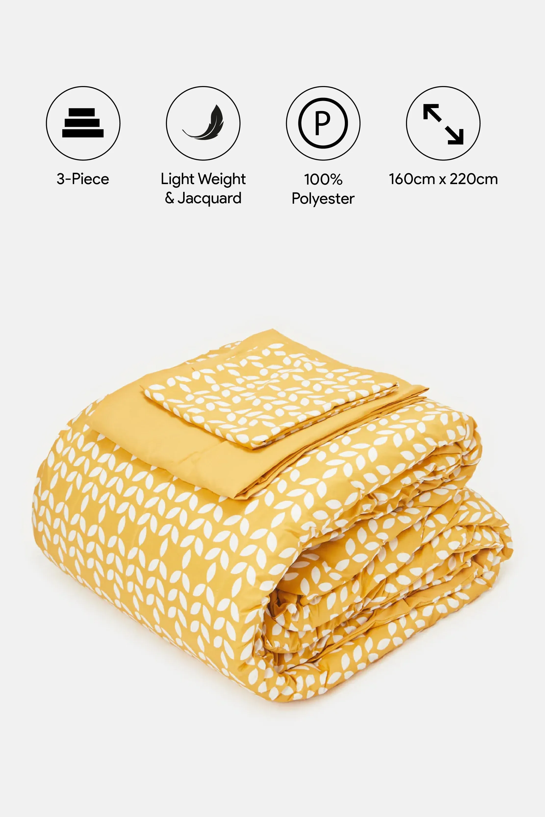 Yellow Leaves Printed Comforter 3 Piece Set (Single Size)