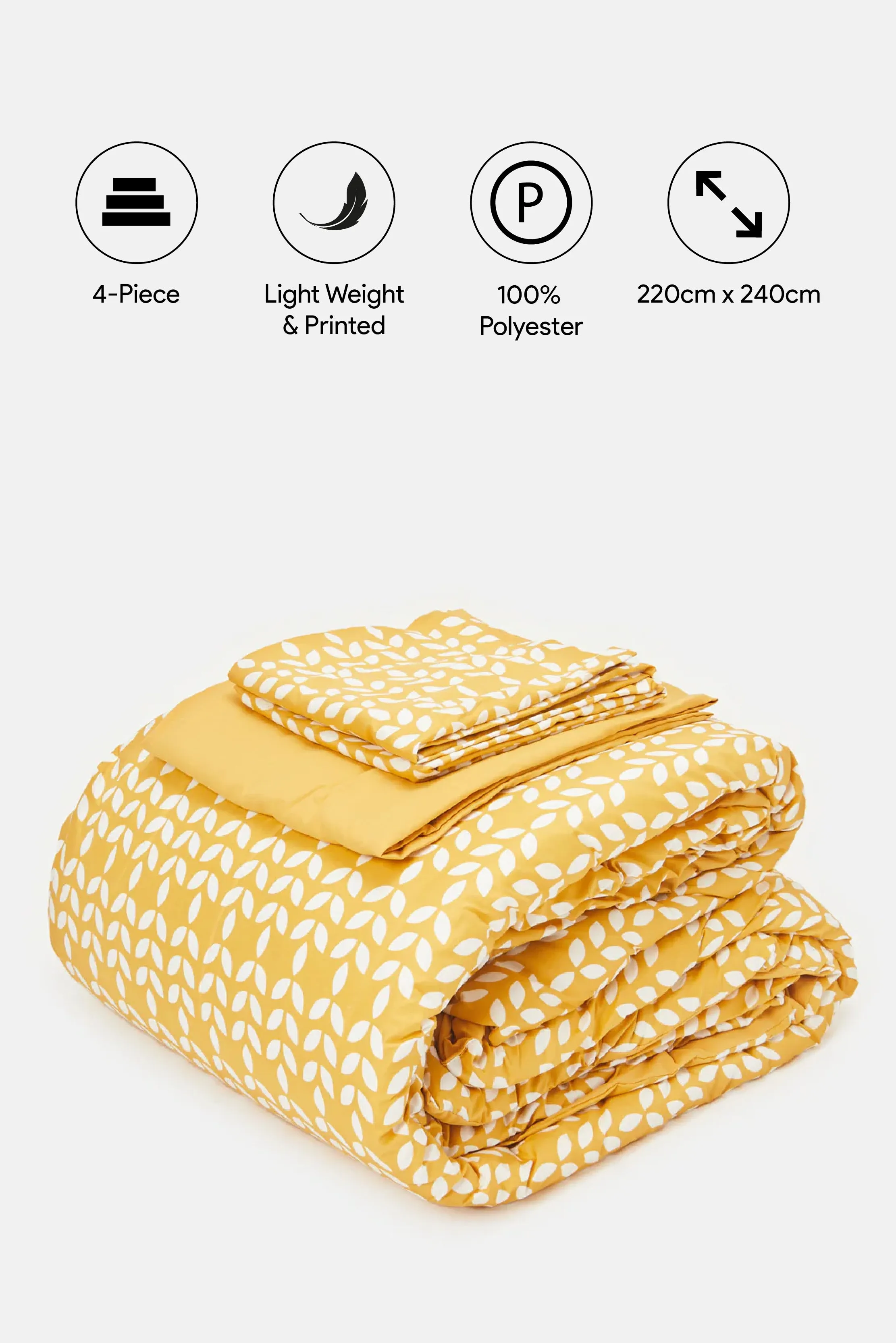 Yellow Leaves Printed Comforter 4 Piece Set (Double Size)