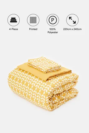 Yellow Leaves Printed Comforter Set (Double Size)